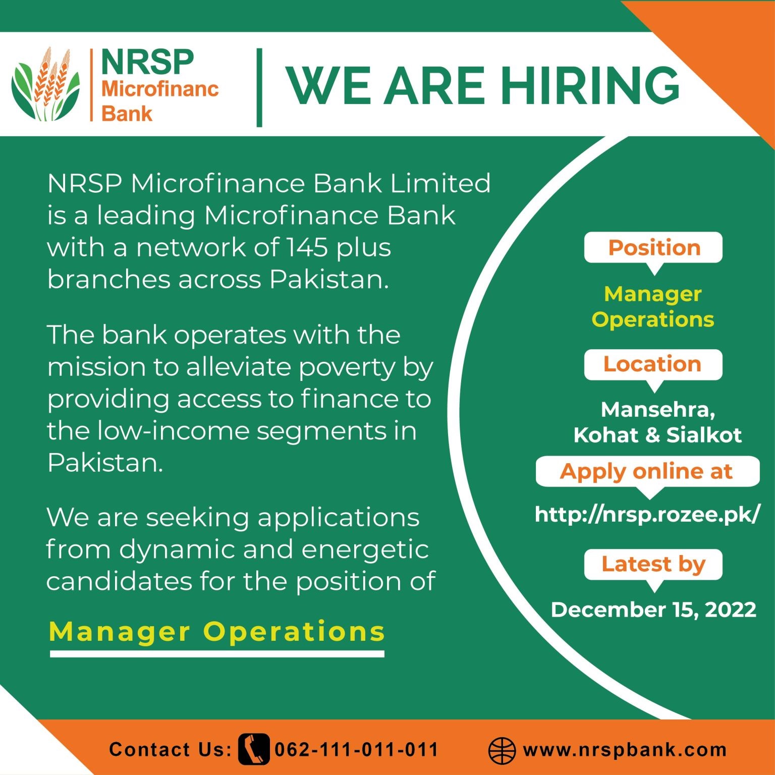 NRSP Microfinance Bank Ltd Jobs For Operations Manager