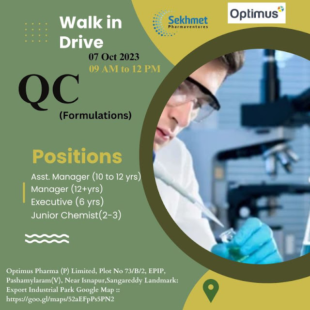 Optimus Walk In Interview For Quality Control Department