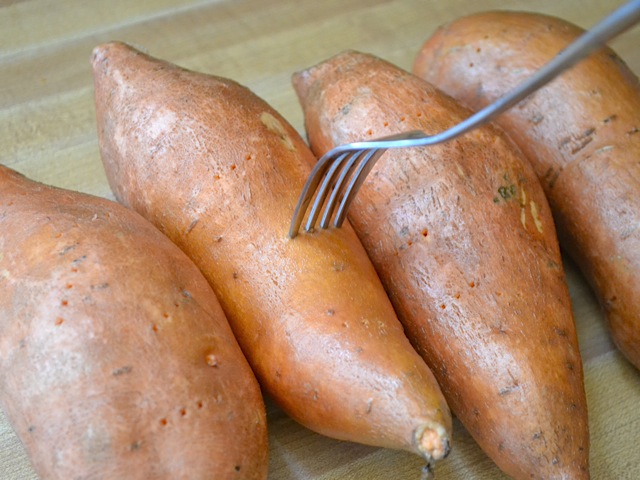 prick sweet potatoes