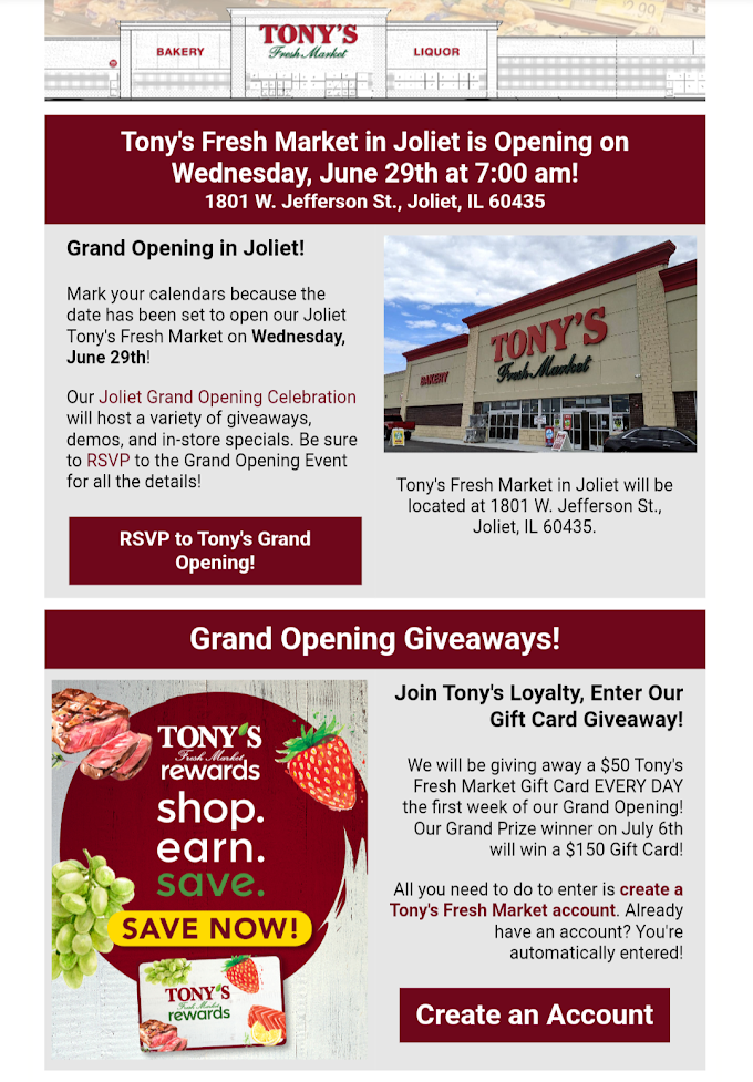 TONYS FRESH MARKET JOLIET GRAND OPENING AND GIVEAWAYS!