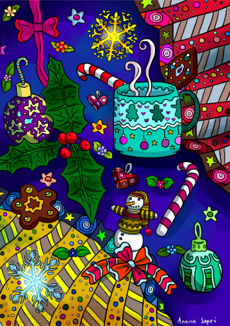 A drawing of Christmas-related themes / Kuva jouluisista asioista