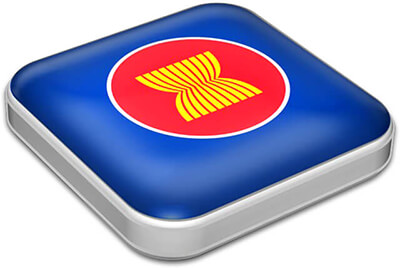 Flag of Association of Southeast Asian Nations with metallic square frame