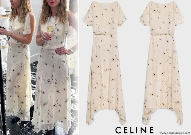 Princess Charlene wore CELINE Silk Dress with Cape-sleeves