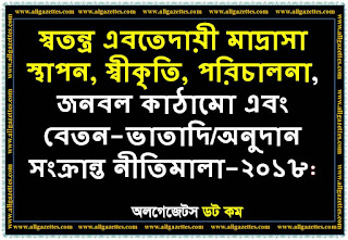 স্বতন্ত্র এবতেদায়ী মাদ্রাসা স্থাপন, স্বীকৃতি, পরিচালনা, জনবল কাঠামো এবং বেতন-ভাতাদি/অনুদান সংক্রান্ত নীতিমালা-২০১৮