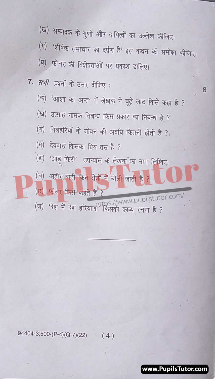 MDU (Maharshi Dayanand University, Rohtak Haryana) Pass Course (B.A. – Bachelor of Arts) Hindi Important Questions Of February, 2022 Exam PDF Download Free (Page 4)