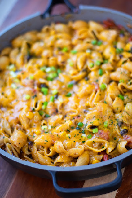 A pan of the One Pot Taco Pasta.