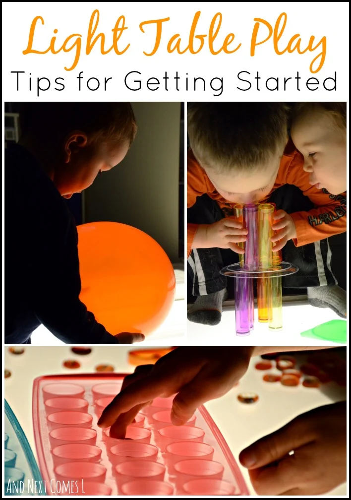 Tips on how to introduce light table play to babies, toddlers, and preschoolers {a guide to light table play} from And Next Comes L