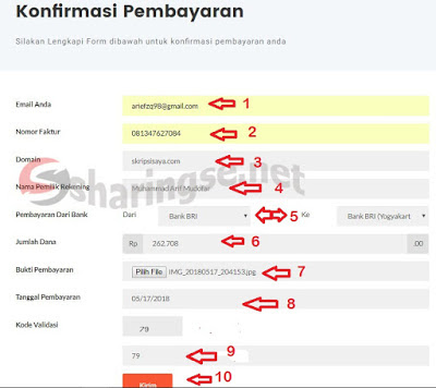 Konfirmasi pembayaran domain hosting idwebhost - sharingse