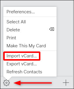 selezionare Importa vCard da icloud