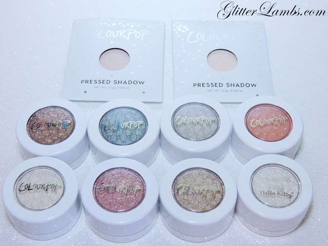 ColourPop Super Shock Shadows Eyeshadows Swatches Review by www.GlitterLambs.com Take It Slow, Let Me Explain, Valley Girl, Glitterati, Fringe, Rainbow Hello Kitty, Bubbly, Tea Party, Sugar, Birthday Girl www.Colourpop.com