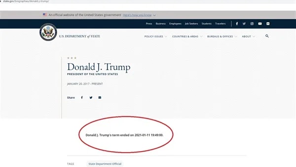 The US State Department announces the end of Trump's term ... and reports that the ministry's website has been hacked
