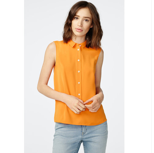 Pleated Sleeveless Collar Shirt