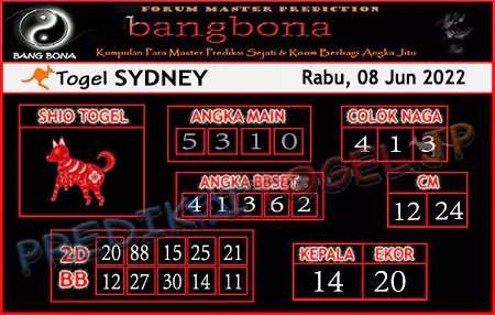 Prediksi Bang Bona Sydney Rabu 08 Juni 2022