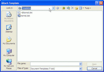 Attach Template dialog box