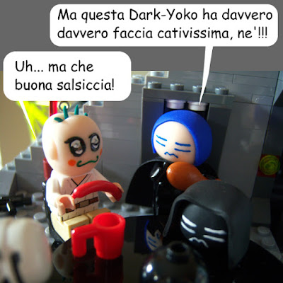 Yoko: "Ma questa Dark-Yoko ha davvero davvero faccia cativissima, ne'!!"     Giova-chang: "Uh... ma che buona salsiccia!"