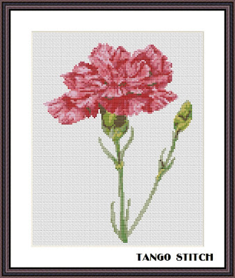 Carnation red flower cross stitch pattern - Tango Stitch