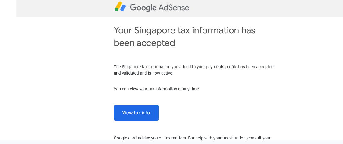 Google AdSense Singapore Tax Information