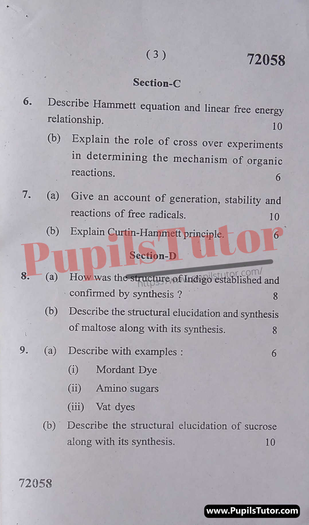 Free Download PDF Of M.D. University M.Sc. [Chemistry] First Semester Latest Question Paper For Organic Chemistry Subject (Page 3) - https://www.pupilstutor.com