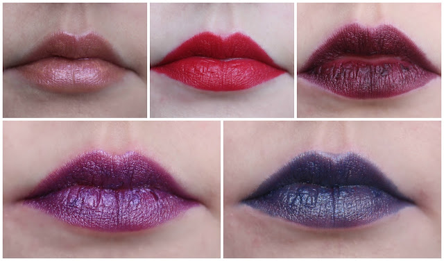 Photo collage of the entire Urban Decay Through the Looking Glass Lipstick Collection