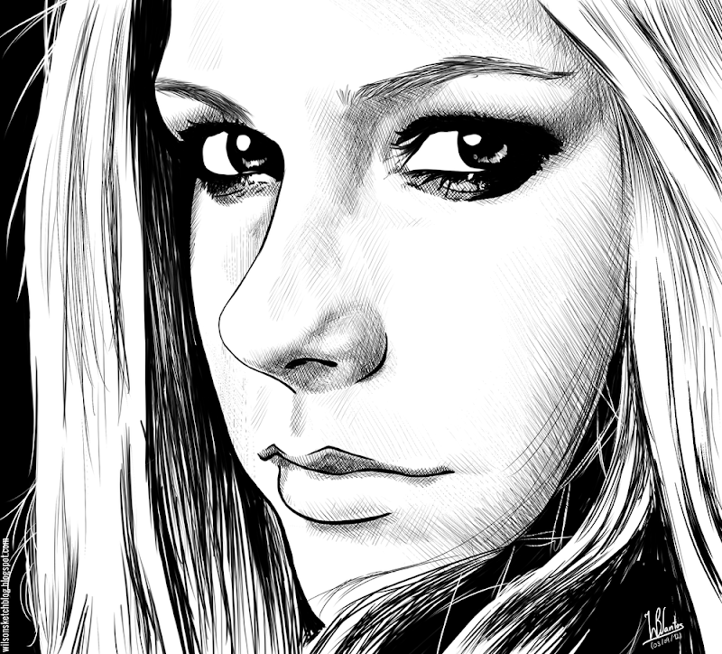 Ink drawing of Avril Lavigne, using Krita 2.4.