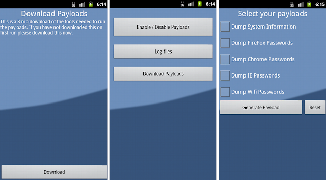 Android based hacking tool to steal passwords from connected computers