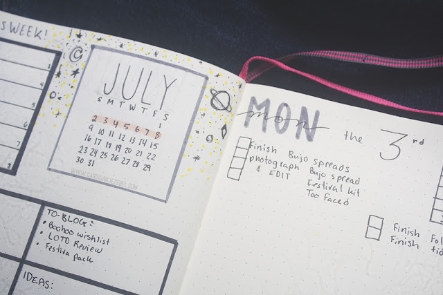 Bullet Journal Set Up July 2017 Photo challenge, brain dump, and weekly spread