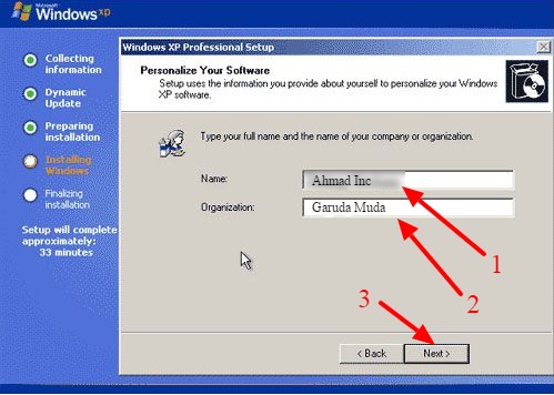 nama komputer untuk instal ulang windows xp