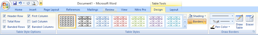 tampilan tabel design microsoft word 