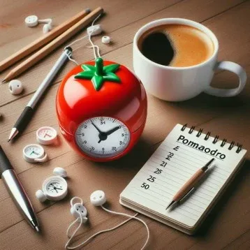 A red colour clock alongwith writing material and tea