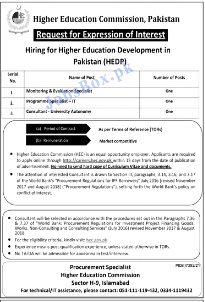 HEC New Jobs 2022 Online Form Download Careers.hec.gov.pk