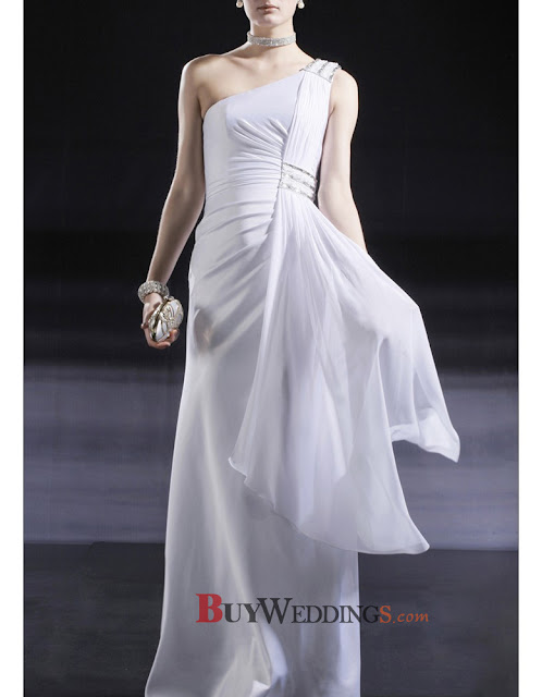 Sexy One Shoulder Floor Length Chiffon Evening/ Prom Dress