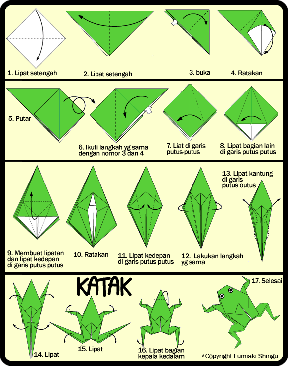  Membuat  Origami  KATAK BISA LONCAT Untuk Anak