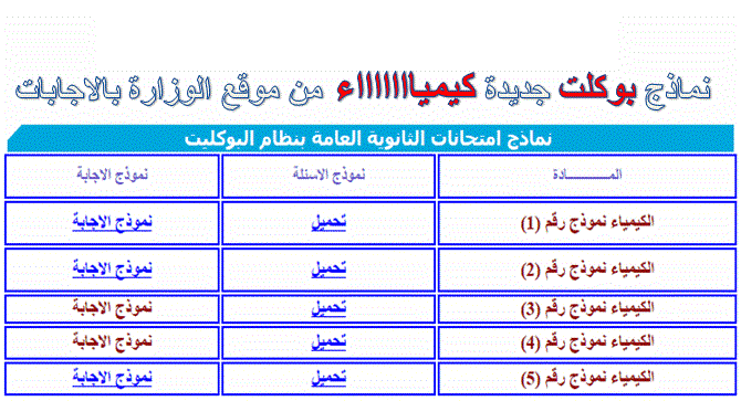 نماذج بوكليت جديدة كيمياء الصف الثالث الثانوي بالإجابات 2024 