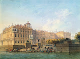 Neva Embankment by the Western Facade of the Winter Palace by Ludwig Franz Karl Bohnstedt - Cityscape Drawings from Hermitage Museum