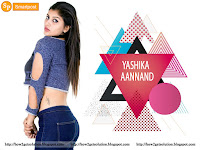 yashika aannand bluue top and jeans pic, she has a small tattoo on her waist