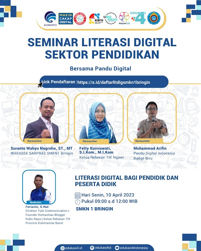 Seminar Literasi Digital Sektor Pendidikan Bersama Pandu Digital di SMKN 1 Bringin Kabupaten Ngawi