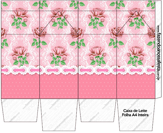 Shabby Chic con Rosas Rosadas: Cajas para Primera Comunión para Imprimir Gratis. 