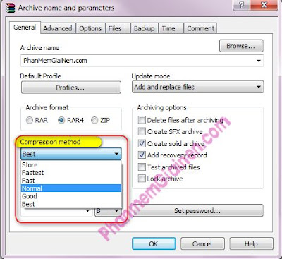 muc do nen winrar Compression method