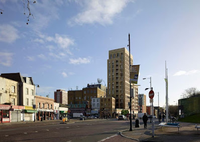 The proposed view looking south from Grove Road towards the tower block