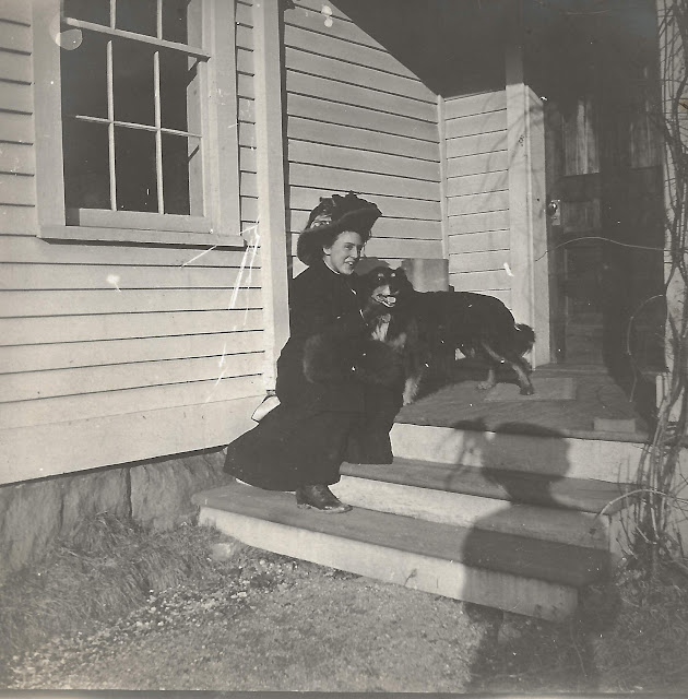 Unknown Person and Dog at 306 Maple St house in Housatonic, MA, abt 1919