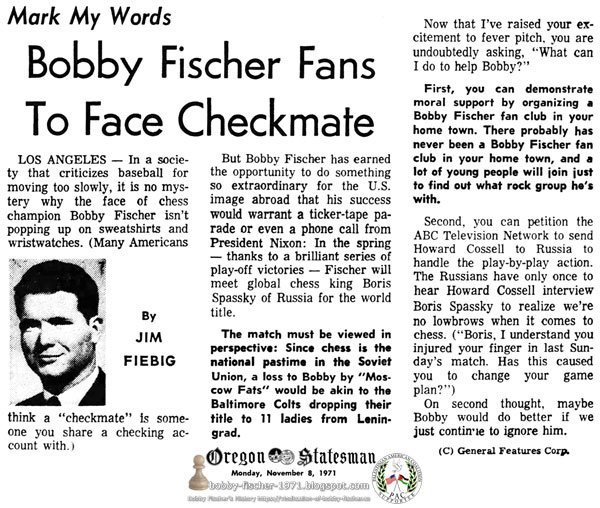 Mark My Words: Bobby Fischer Fans To Face Checkmate