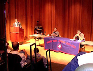 Proposition 2 Debate between HSUS's Paul Shapiro (left) and Petaluma egg farmer Steve Mahrt (right) at SRJC, 21 Oct 08