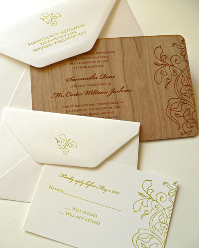 They offer invites made from birch cherry maple oak and walnut trees