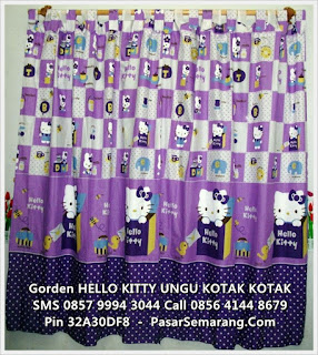 Jual Gorden Warna Ungu Motif Hello Kitty Murah Kamar Anak Anak