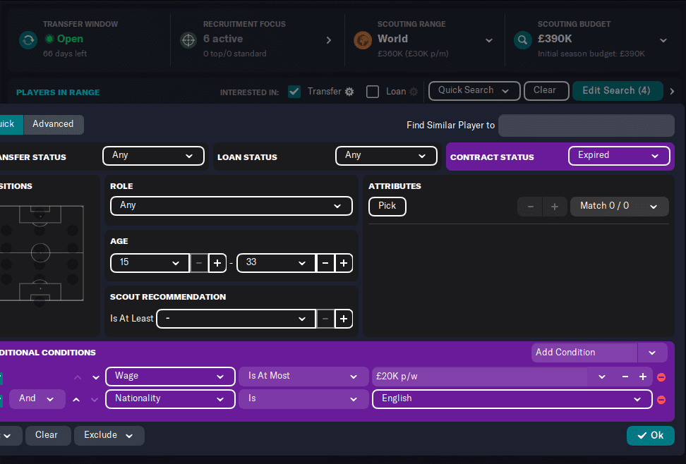 FM23 Filter Search