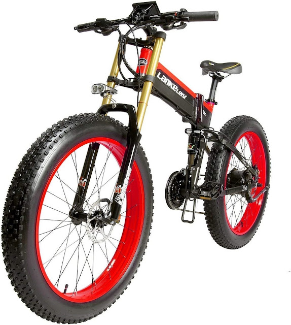 LANKELEISI T750PLUS 26'' Fat Wheel Folding Mountain Electric Full Suspension Bicycle