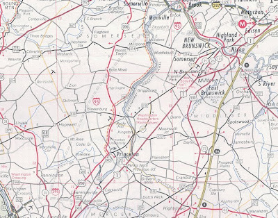 1968 NJ Highway map showing planned I95 route through Somerset County