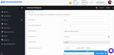 Halaman konfirmasi pembayaran member hosting di Niagahoster