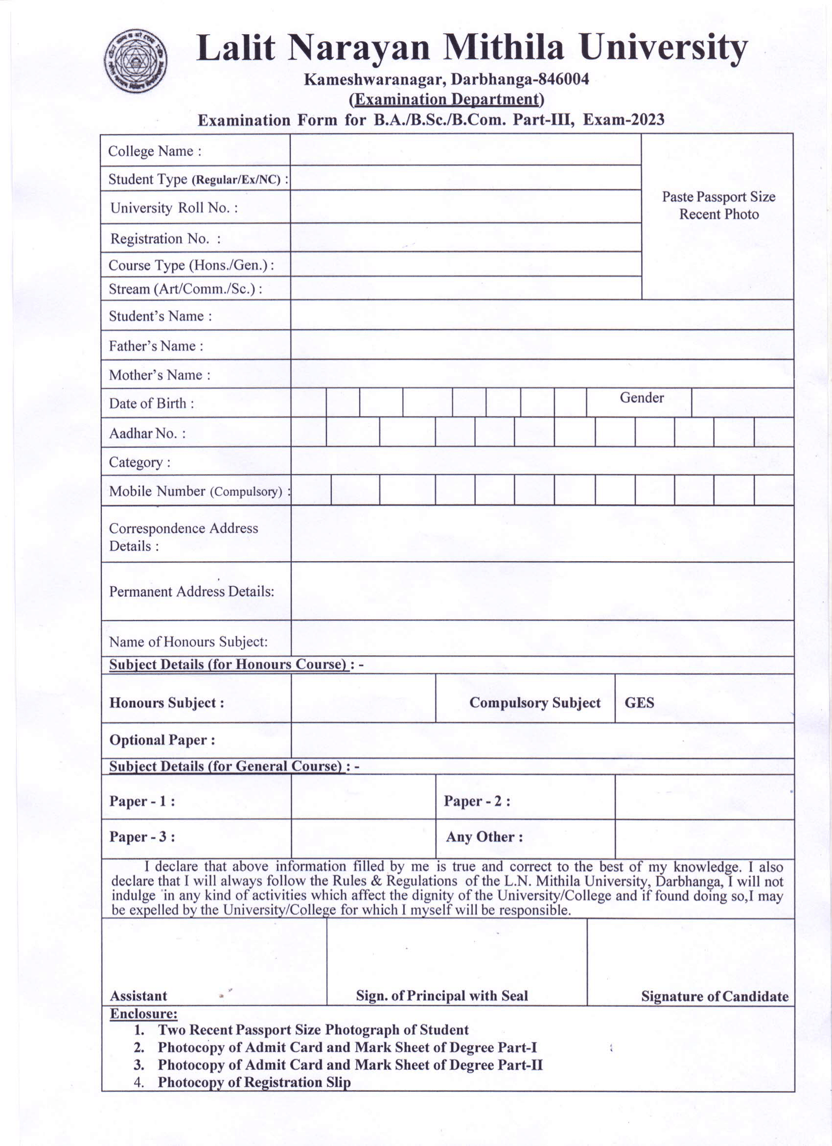 lnmu part 3 offline exam form