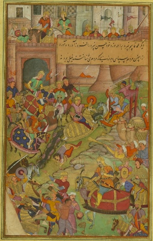 Mughal manuscript miniature of battle